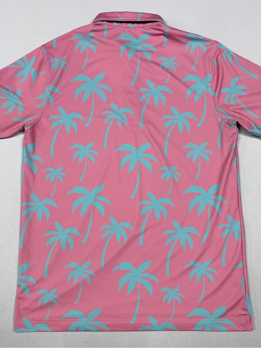 Men’s Waggle Golf Medium Pink/Blue Palms Performance Polo Short Sleeve - Picture 5 of 6